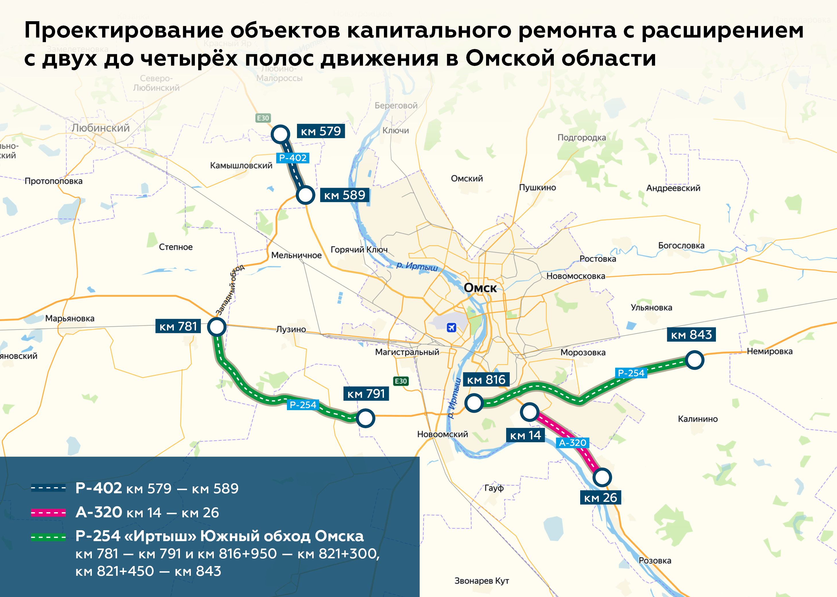 Участки трех федеральных трасс в Омской области расширят с двух до четырех полос
