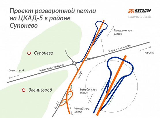 Согласован проект разворотной петли на пересечении ЦКАД-5 с Нахабинским шоссе в Подмосковье